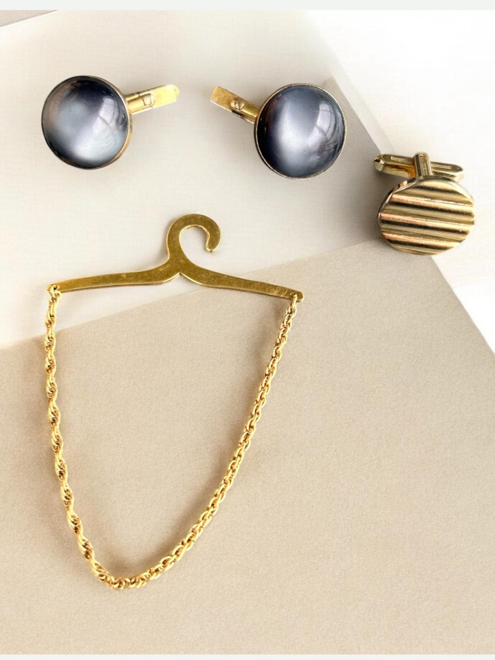 Vintage Swank Thermoset Moon glow Cufflinks/Neck Tie Chain